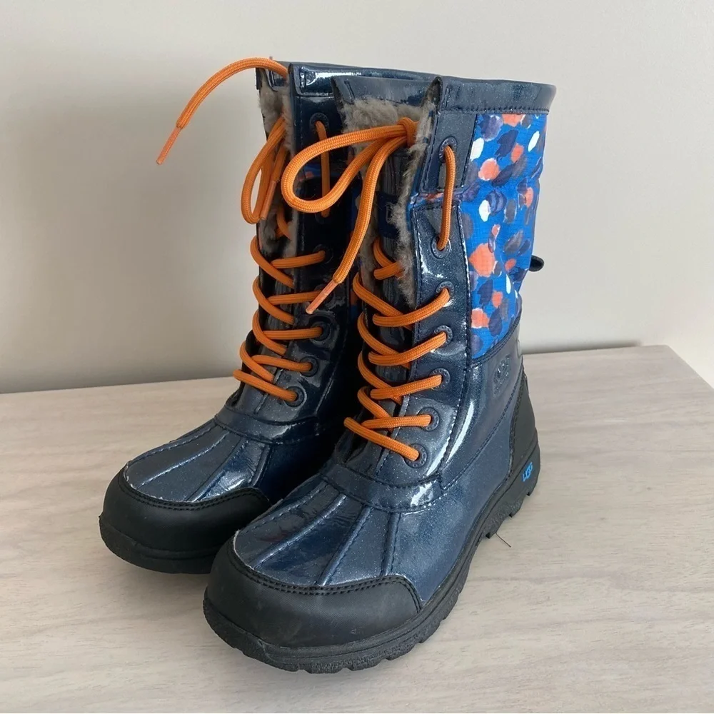 UGG BUTTE II Waterproof Patent Boots in Navy Sparkle Shiny size 3